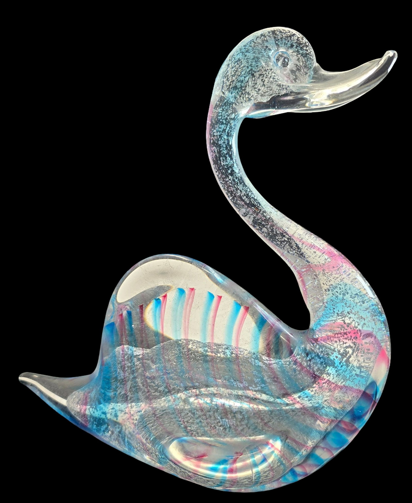 Beautiful Vintage Mouthblown Multi-Color Art Glass Duck Figurine: Very good vintage condition. No chips, cracks, or repairs. Measures approx. 8" high x 7" wide.