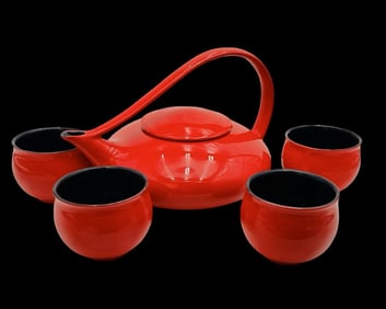 Stunning Vintage JUDITH WEBER for TEAVANA Dragon Red Porcelain Tea Set