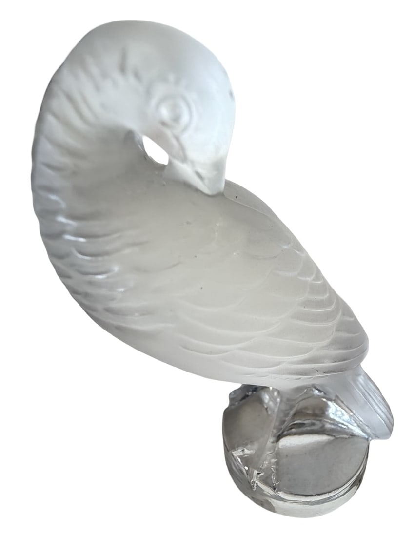 Beautiful Vintage LALIQUE France Crystal Bird Figurine: Very good vintage condition with minor patina according to age; no chips, cracks, or repairs. Measures approx. 2" long x 1" wide x 2" high. Marked.