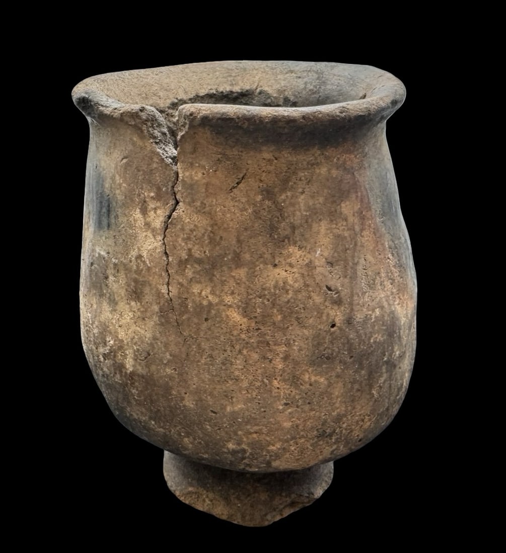 Very Rare Antique Pre-Columbian Pottery Vessel: From a prominent Miami Collection. Good antique condition with wear according to age; please see pictures. Measures approx. 5" high x 4" wide. Have a small Chip