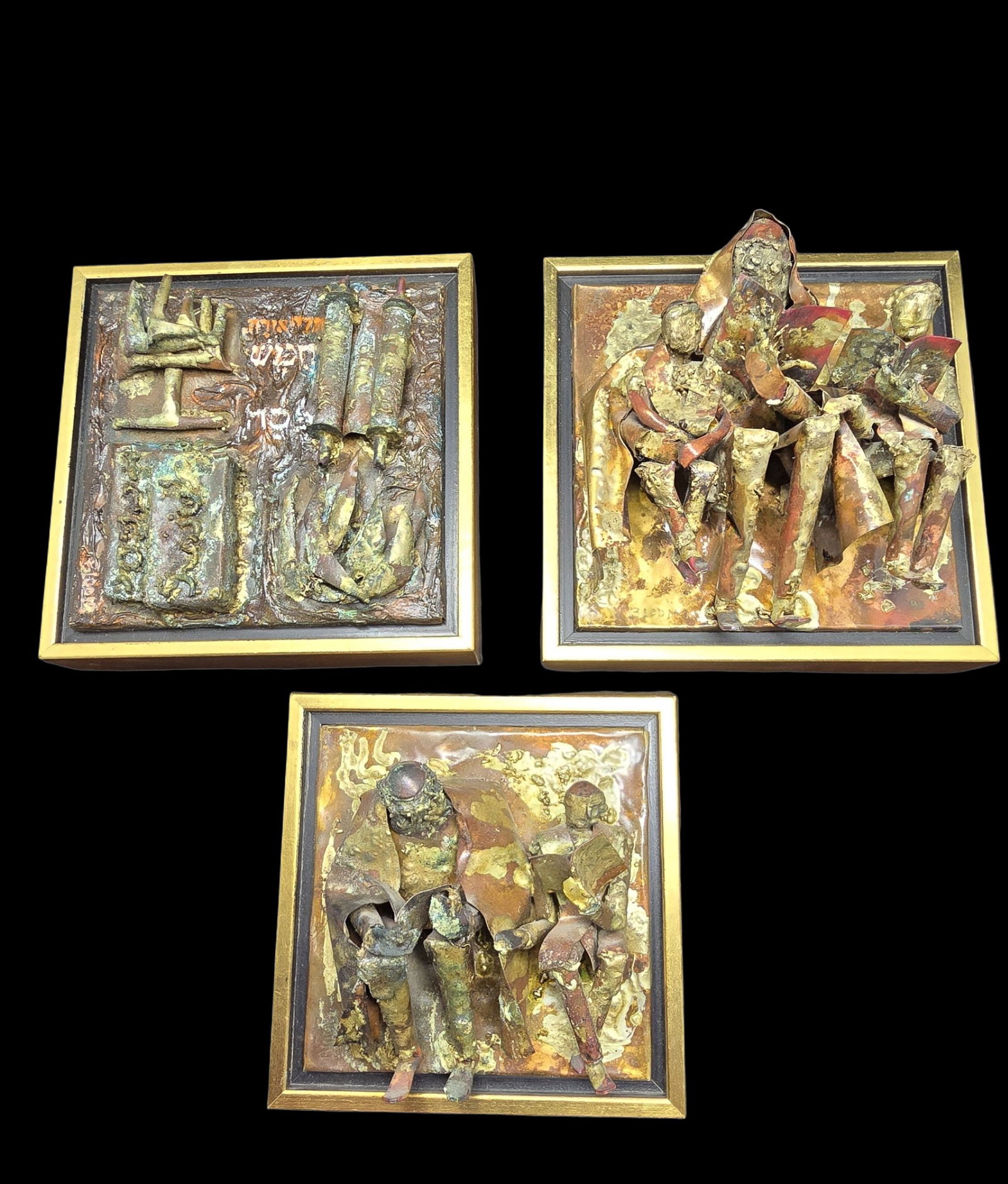 Set of 3 Rare Mid-Century MILTON BLOOM Copper Wall Sculptures: Very good vintage condition with minor patina according to age. Each measures approx. 6" long and 6" wide. Signed.