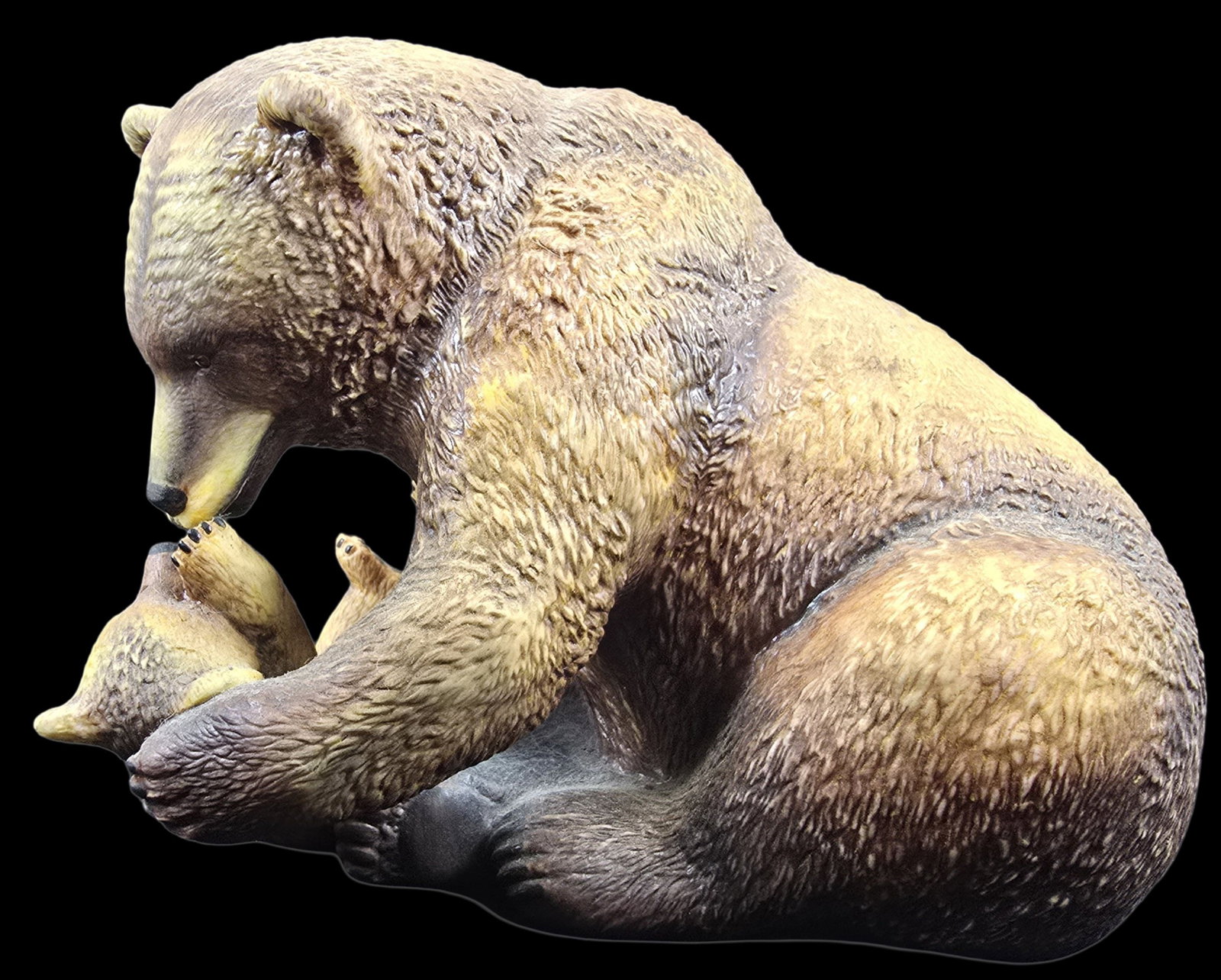 Vintage Ceramic Figurine - Brown Bear & Cub Mother Pride: Very good vintage condition with minor patina according to age; no chips, cracks, or repairs. Measures approx. 5" high and 7" wide