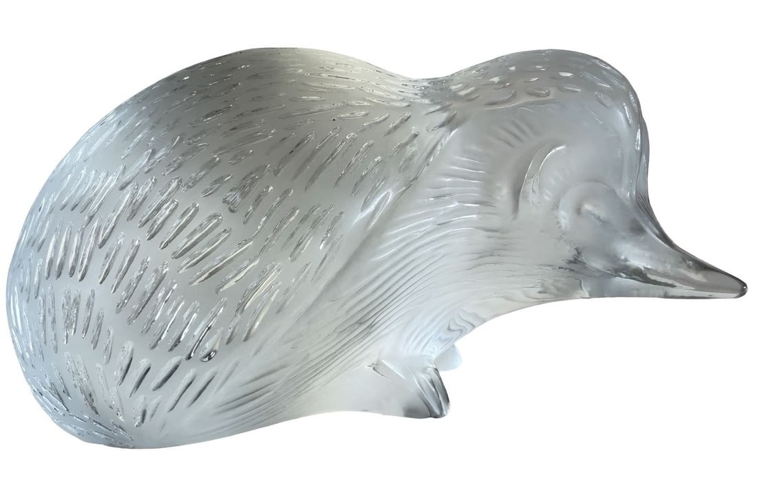 Vintage LALIQUE France Crystal Hedgehog Figurine: Very good vintage condition with minor patina according to age; no chips, cracks, or repairs. Measures approx. 5" long x 3" wide x 3" high. Marked.