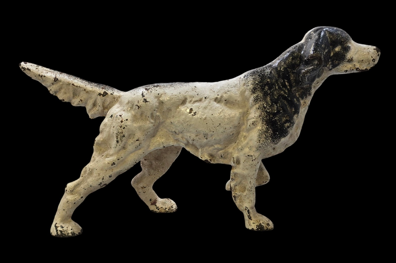 Antique Hand Painted Cast Iron English Pointer Setter Door Stop: Very good vintage condition with minor wear according to age, please see pictures. No cracks or repairs. Measures approx. 8" high x 15" wide.