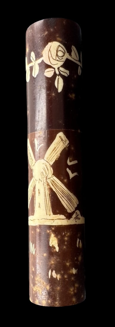 Beautiful Vintage Hand Carved US Navy Coconut Shell Cigarette Tip w/ Case: Very good vintage condition with minor wear and patina according to age. Measures approx. 2 7/8" long x 3/8 wide. Marked "USN".