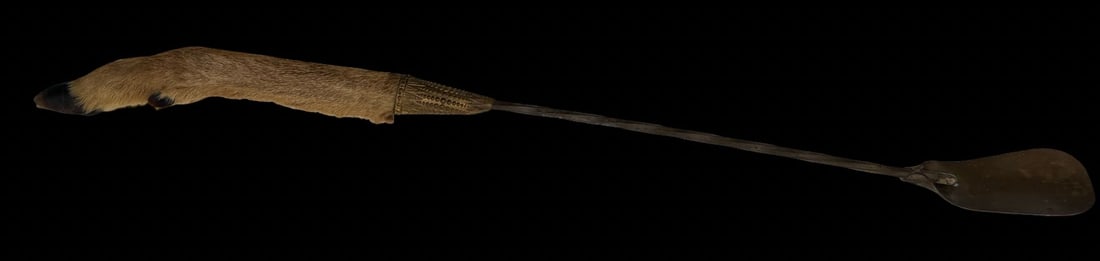Unusual Vintage Deer Hoof Handle Shoe Horn: Very good vintage condition. Measures approx. 23" long, 1" wide, & 1" high.