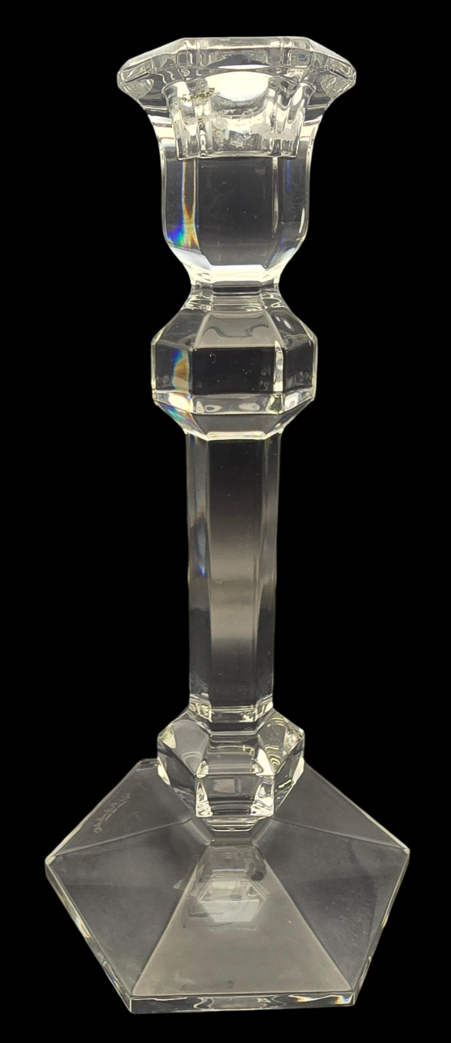 Vintage VAL ST. LAMBERT France Crystal Candle Holder: Very good vintage condition; no chips, cracks, or repairs. Measures approx. 9 1/2" high x 5" wide (at the base). Signed.