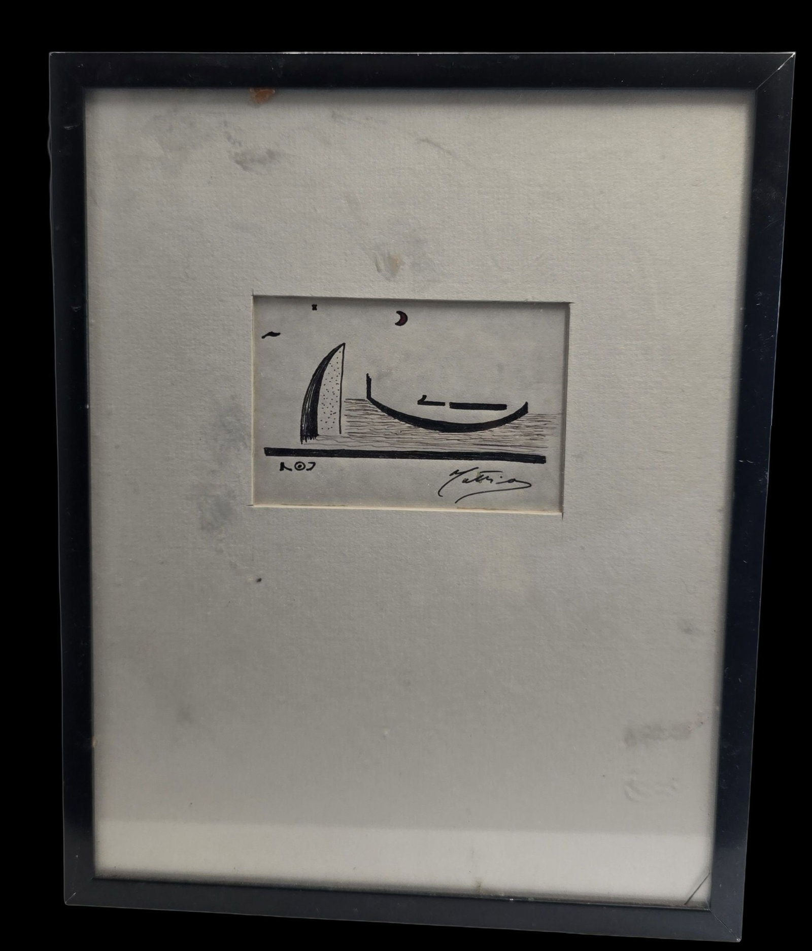 Mysterious Vintage Ink Drawing - Signed: Very good vintage condition with minor wear to frame according to age. Measures approx. 11" high x 8 1/2" wide (frame).