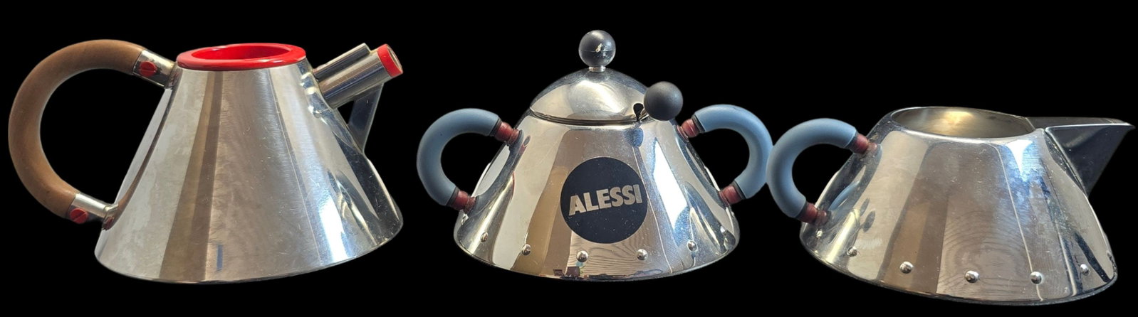 Vintage Lot of 3 ALESSI Stainless Steel Coffee / Tea Accessories: Very good vintage condition with minor patina and wear according to age, please see pictures. Each measures approx. 3 1/2" high x 5" wide. Marked.