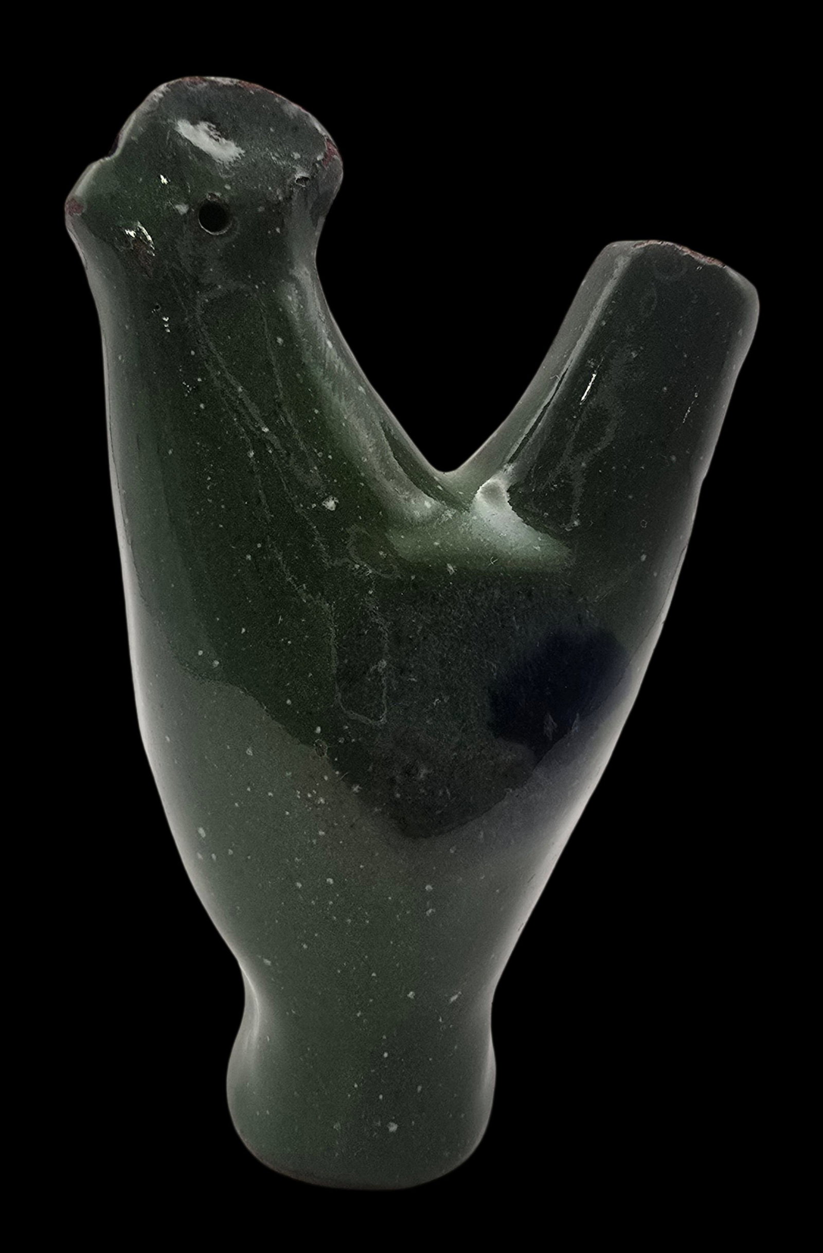 Antique Green Glazed Pottery Whistle: Very good antique condition with wear according to age, please see pictures. Measures approx. 3 1/2" long x 2" wide.