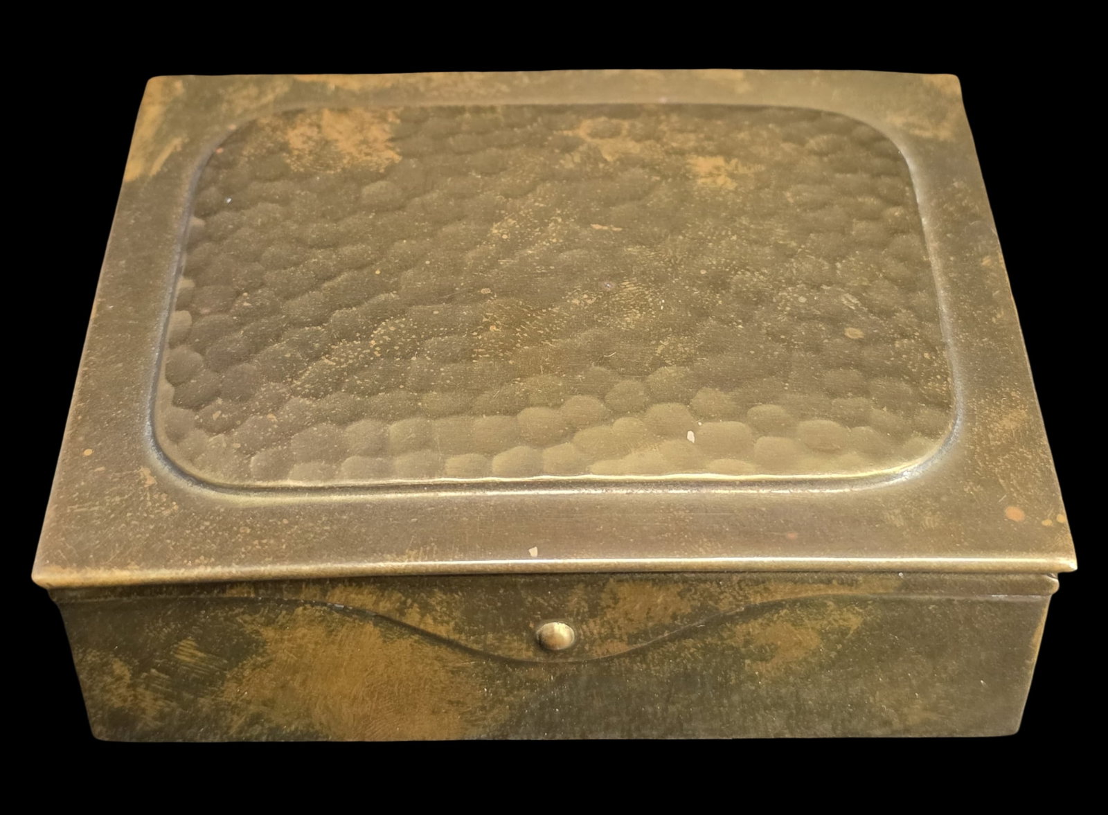 Vintage Czech Brass Stamp Box: Very good vintage condition with minor patina according to age. Measures approx. 3 1/4" long x 2" wide x 1 3/4" deep.