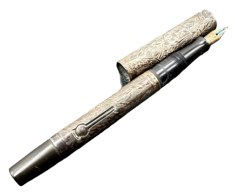 Stylish ca. 1920s WATERMAN'S "IDEAL" Model 452 Sterling Silver Fountain Pen w/ 14K Gold Nib (1 of 8)