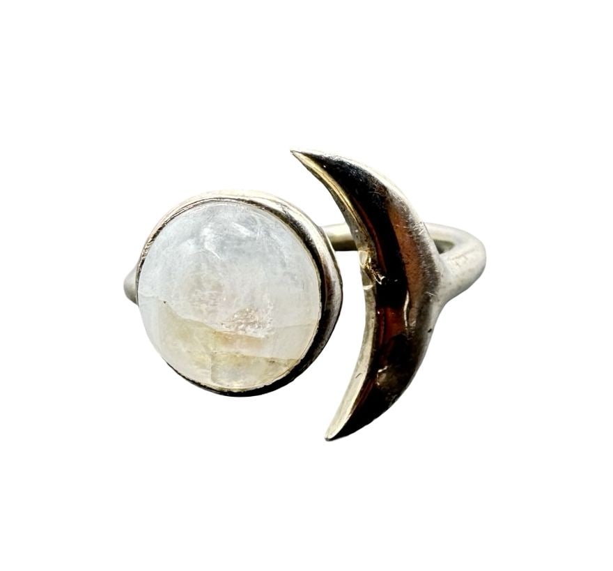 Beautiful Vintage Sterling Silver & Moonstone Crescent Moon Ring (1 of 4)