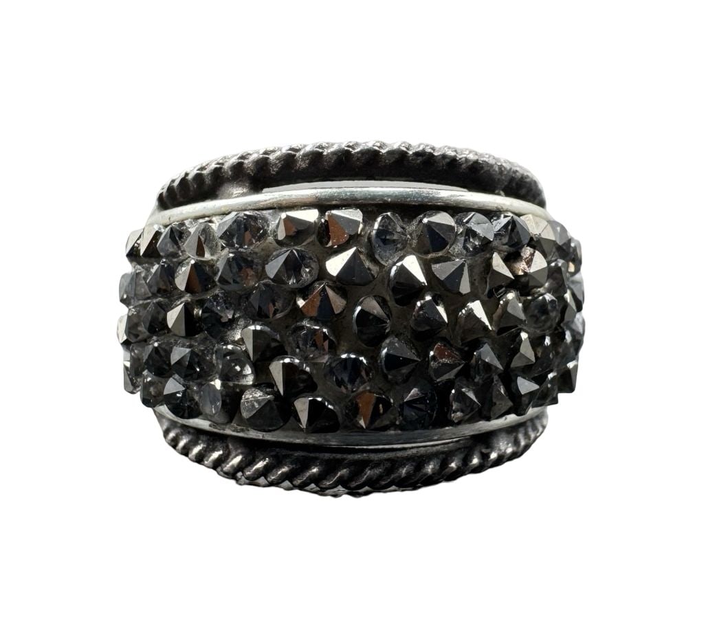 Very Unusual Vintage Sterling Silver & Gemstone Cluster Cocktail Ring: Good vintage condition w/ patina and wear according to age and use, see pictures. Measures approx. 1" long, 1" wide. Weighs approx. 5.46 grams. The ring is a size is 6. Tested for Sterling Silver.