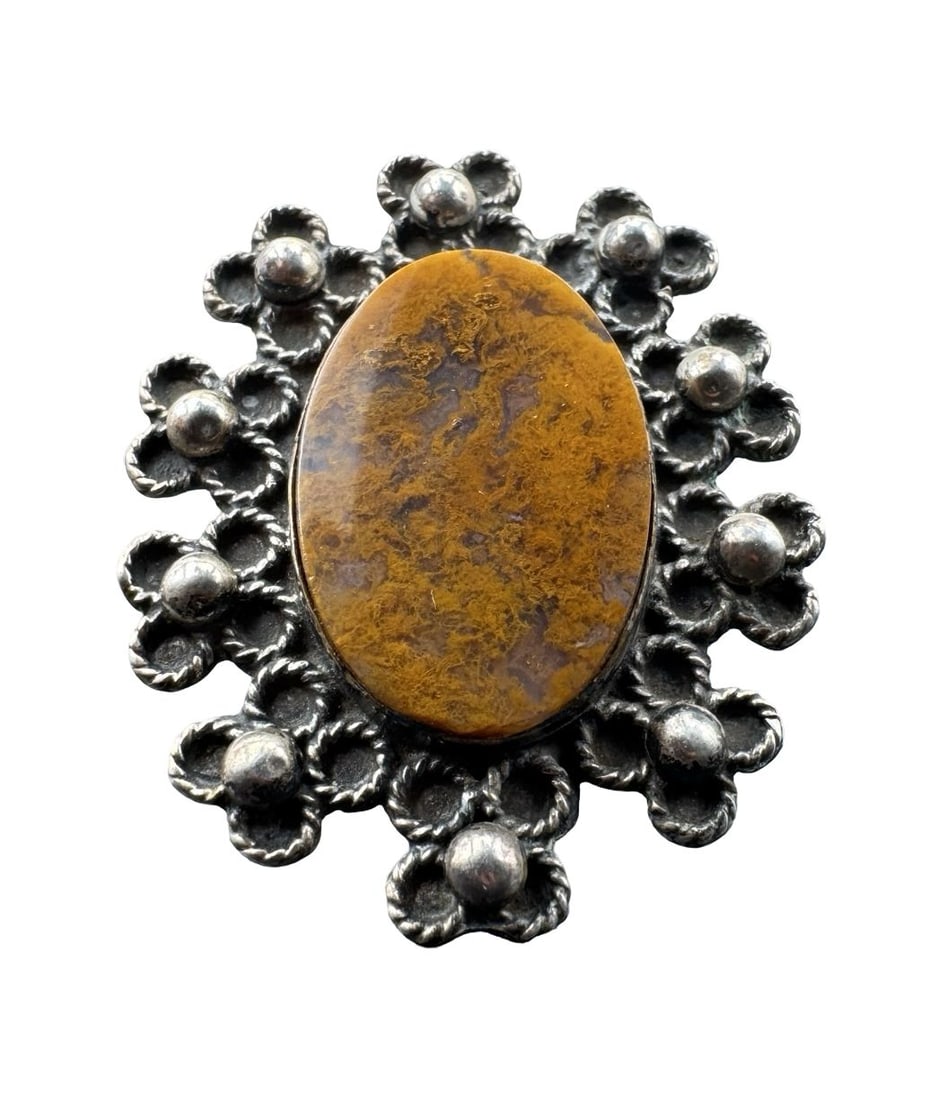 Gorgeous Large Vintage Mexican Sterling Silver & Oval Gemstone Cocktail Ring: Good vintage condition w/ patina and wear according to age and use, see pictures. Measures approx. 1" long, 1.25" wide. Weighs approx. 11.72 grams. The ring is a size is 7 and marked for 925 MEXICO.