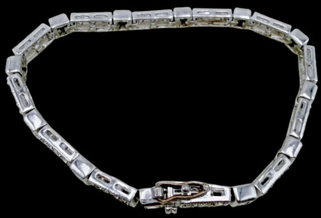Stunning Vintage Sterling Silver Bracelet w/ Clear Rhinestone Cluster (1 of 2)