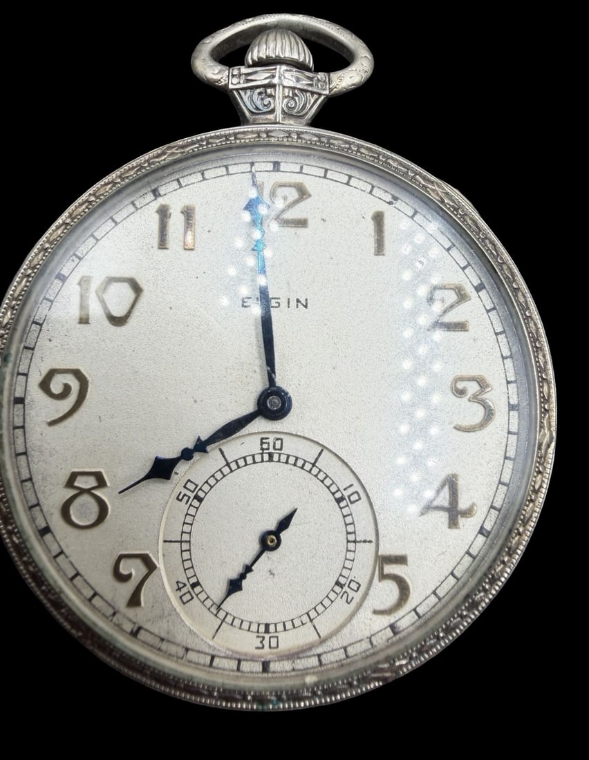 Amazing Ornate Vintage ELGIN 14K Gold Filled & White Dial Pocket Watch: Good vintage condition w/ patina and wear according to age and use, see pictures. Dial measures approx. 1 1/2" long and 1 1/2" wide and the piece weighs ca. 57.6 grams. Marked for ELGIN. The timepiece