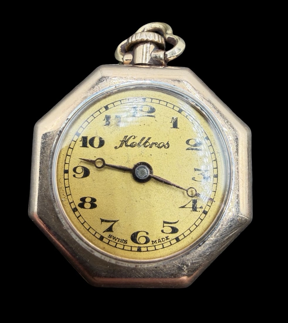 Beautiful Ornate Vintage HELBROS Gold Filled Pocket Watch: Good vintage condition w/ patina and wear according to age and use, see pictures. Dial measures approx. 3/4" long and 3/4" wide and the piece weighs ca. 15.4 grams. Marked for HELBROS. The timepiece i