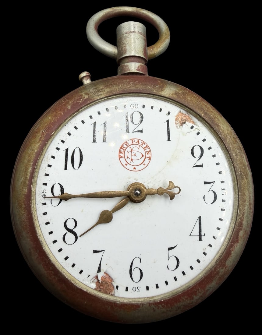 Amazing Vintage FER'S PATENT Silver-Tone Metal & White Dial Pocket Watch: Good vintage condition w/ patina and wear according to age and use, see pictures. Dial measures approx. 1 3/4" long and 1 3/4" wide and the piece weighs ca. 128.7 grams. Marked for FER'S PATENT. The t