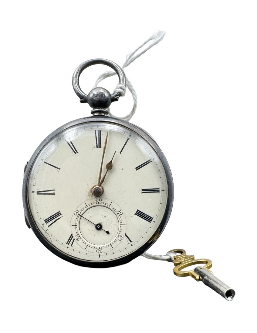 Antique British Sterling Silver Pocket Watch w/ Winding Key (1 of 7)