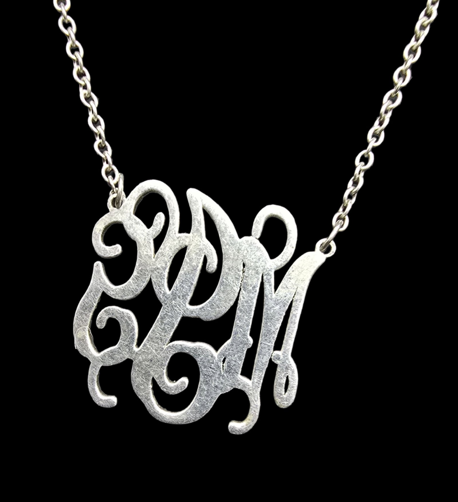 Beautiful VintageSterling Silver Personalized Curly Script Initial Monogram Designer Pendant: Good vintage condition w/ patina and wear according to age and use, see pictures. Measures approx. 18" long and weighs ca. 4.5 grams. Marked Sterling Silver