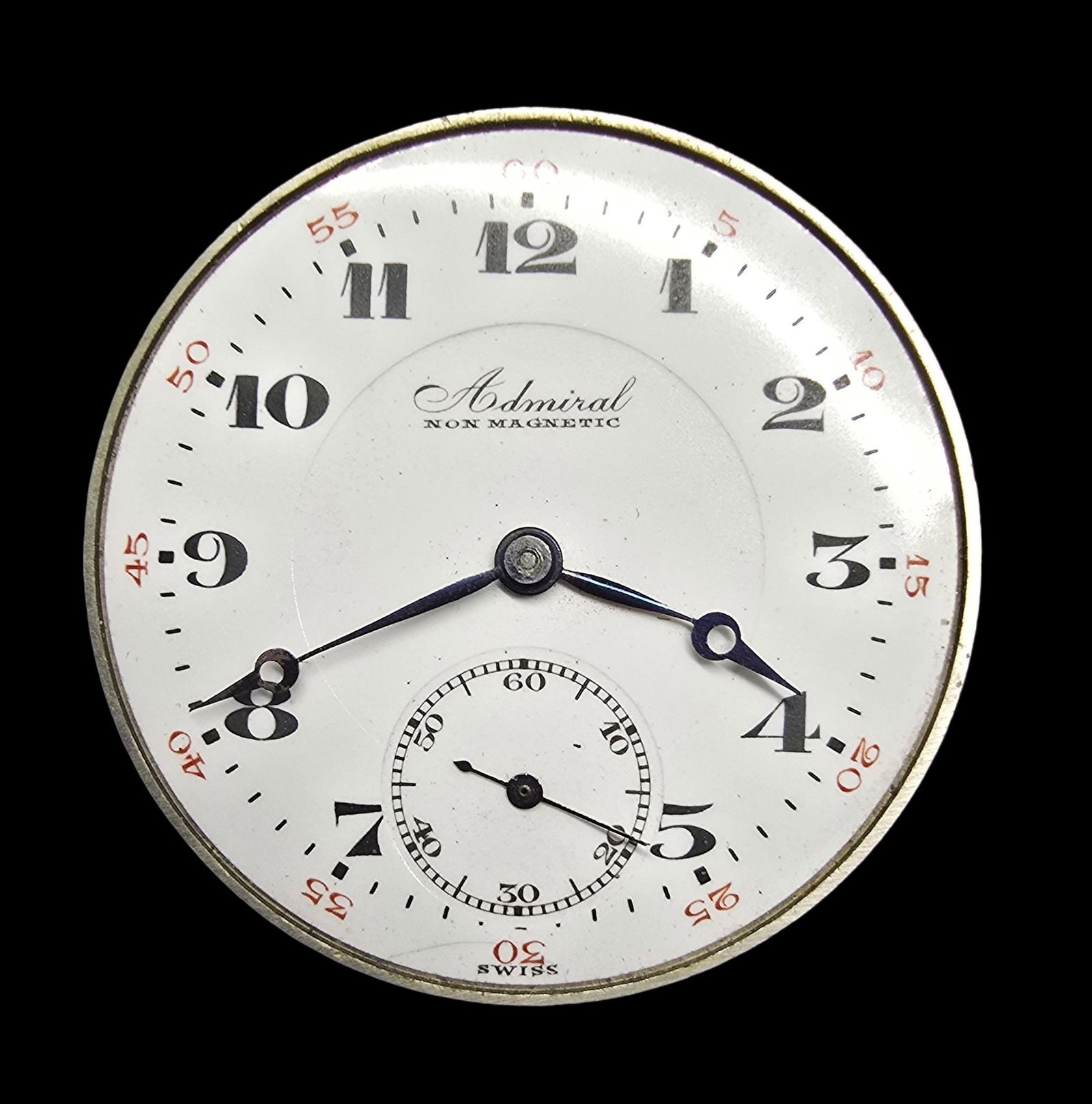 Antique ADMIRAL Pocket Watch Movement w/ Dial: Good antique condition w/ patina and wear according to age and use, see pictures. Measures approx. 1 1/2" high and 1 1/2" wide and weighs ca. 35 grams. Not tested. Marked for ADMIRAL.