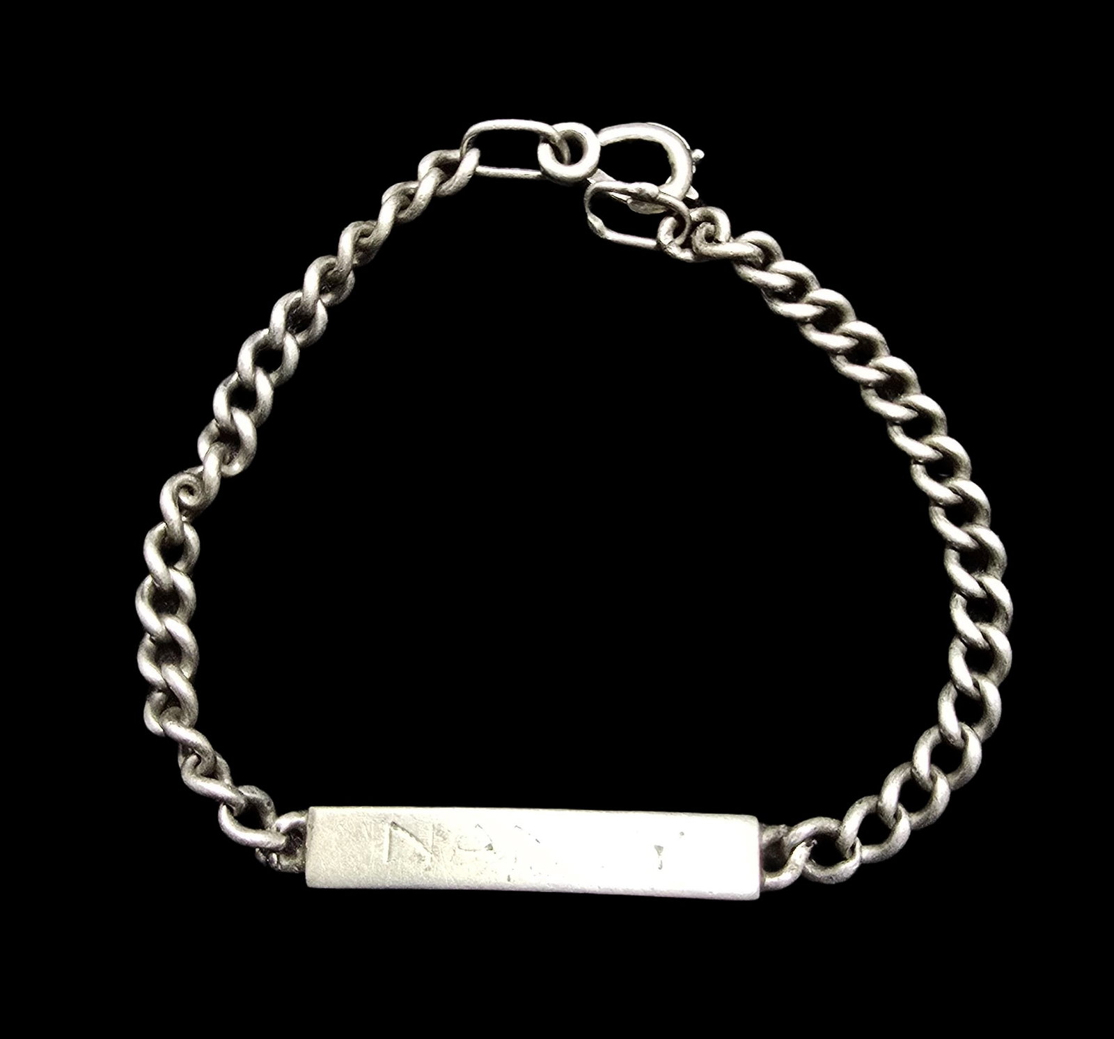 Vintage Sterling Silver Engraved NANCY Name ID Curb Link Bracelet: Good vintage condition w/ patina and wear according to age and use, see pictures. Measures approx. 7 1/2" long and weighs ca. 10.5 grams. Marked Sterling Silver