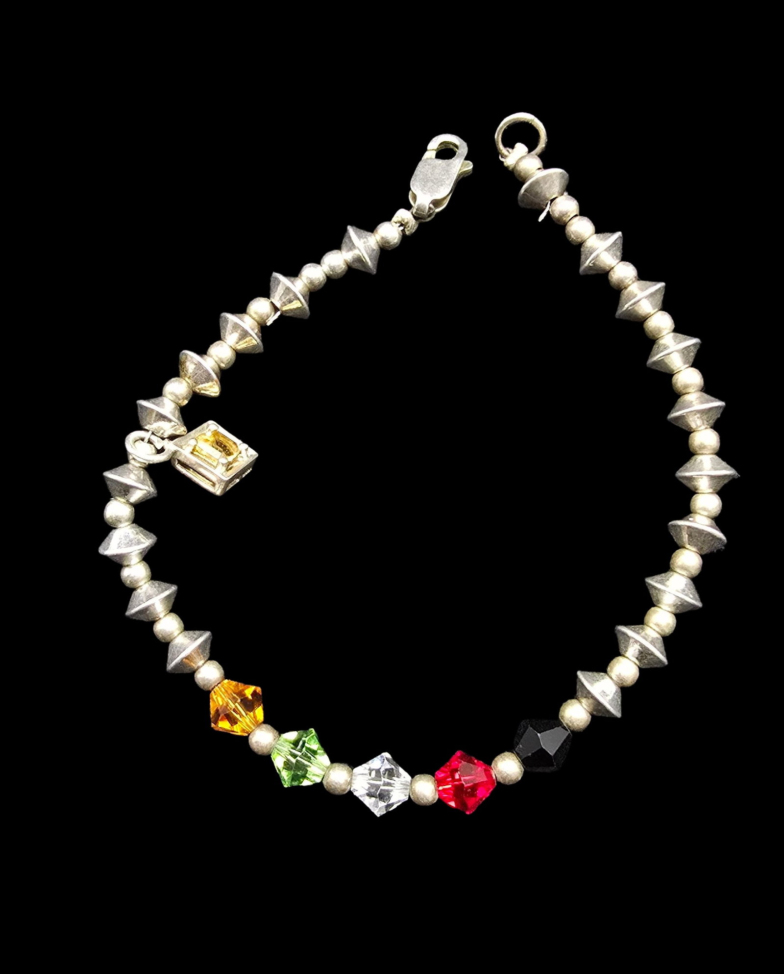 Amazing Vintage Sterling Silver & Multi Color Crystal Beads Bracelet (1 of 2)