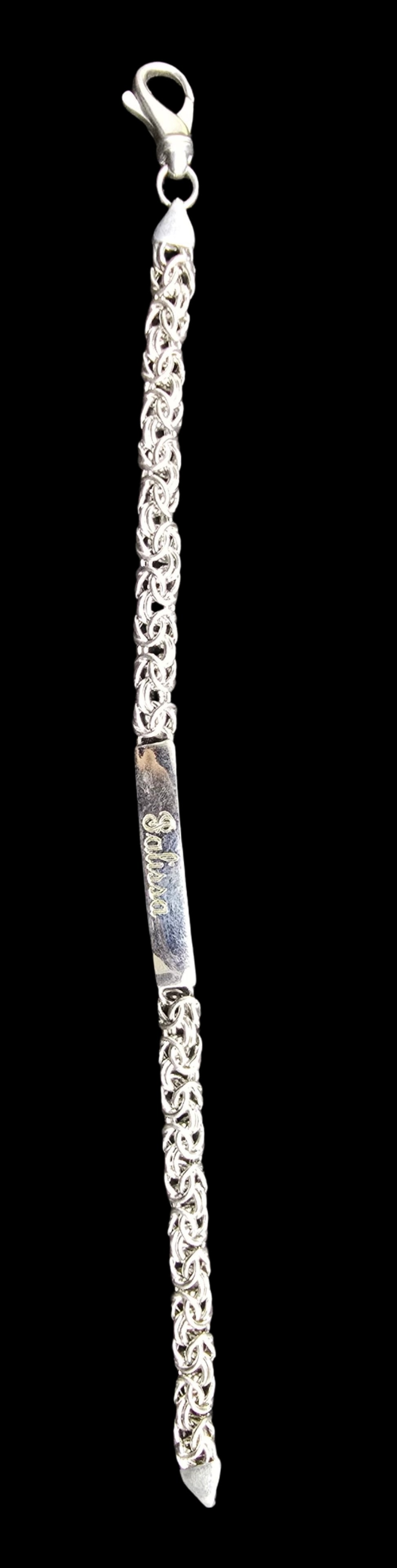 Gorgeous Ornate Vintage Sterling Silver & Royal Chain ID Bracelet: Good vintage condition w/ patina and wear according to age and use, see pictures. Measures approx 8" wide. Weighs ca. 11 grams. Marked Sterling Silver & SALISSA