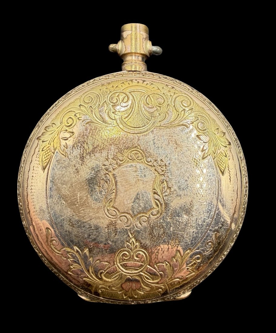 Ornate Antique Gold Over Sterling Silver Pocket Watch Case: Good vintage condition w/ patina and wear according to age and use, see pictures. Measures approx. 1 3/4" long and 1 3/4" wide and weighs ca. 69.3 grams.