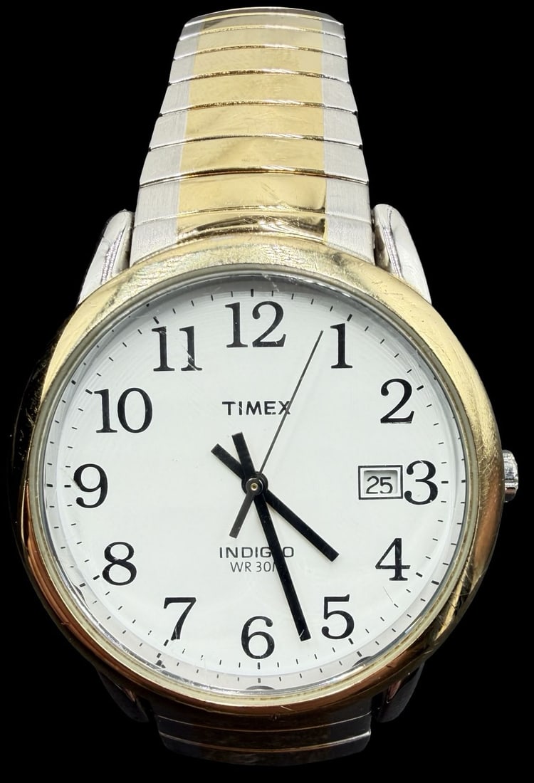 Vintage TIMEX Stainless Steel Gold & Silver Tone & White Dial Watch (1 of 2)
