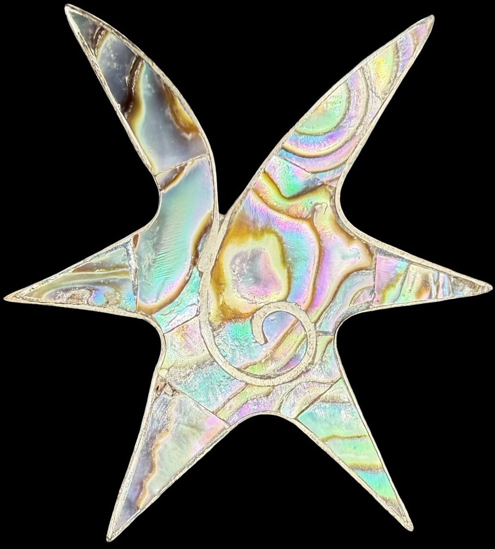 Gorgeous Ornate Vintage Taxco Mexico Gilt Sterling Silver w/ Abalone Shell Pin Brooch: Good vintage condition w/ patina and wear according to age and use, see pictures. Measures approx. 2" long and 2" wide and weighs ca. 8.3 grams. Marked Sterling Silver & Taxco Mexico