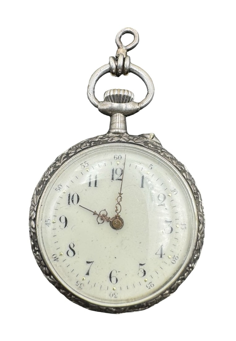Ornate Antique Swiss 800 Silver Pocket Watch w/ Floral Engraved Case: Untested condition. Case diameter measures approx. 1.1". Weighs approx. 24.82 grams. Marked for 800 Silver.