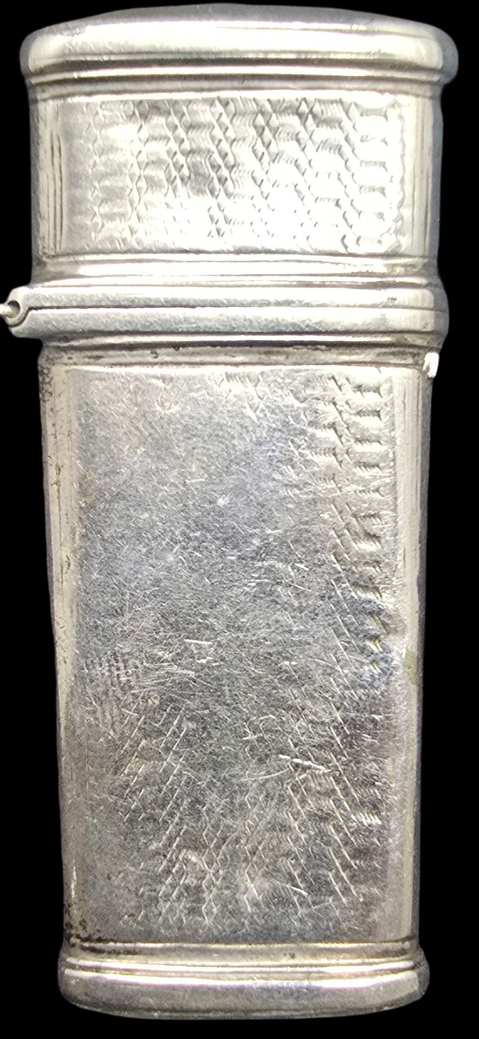 Amazing Antique British Sterling Silver Lighter Case or Match Safe: Good vintage condition w/ patina and wear according to age and use, see pictures. Measures approx. 2 1/2" long and 1" wide and weighs ca. 17.5 grams. Tested for Sterling Silver