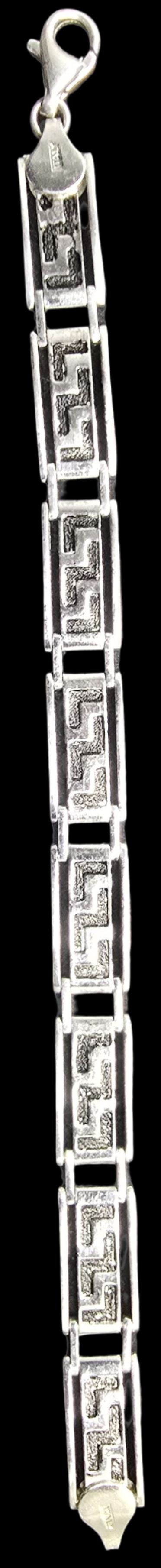 Beautiful Ornate Vintage Sterling Silver & Greek Key Link Bracelet: Good vintage condition w/ patina and wear according to age and use, see pictures. Measures approx 6" wide & Weighs ca. 14 grams. Marked Sterling Silver