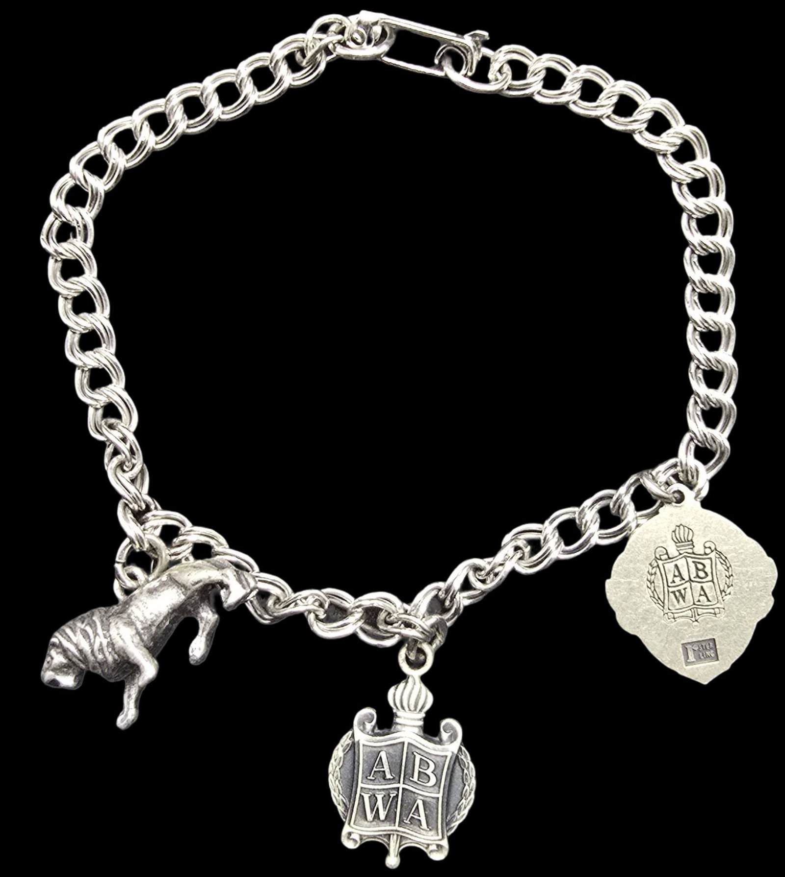 Amazing Ornate Vintage Sterling Silver ABWA Lion Charm Bracelet: Good vintage condition w/ patina and wear according to age and use, see pictures. Measures approx 8" wide. Weighs ca. 13 grams. Marked Sterling Silver