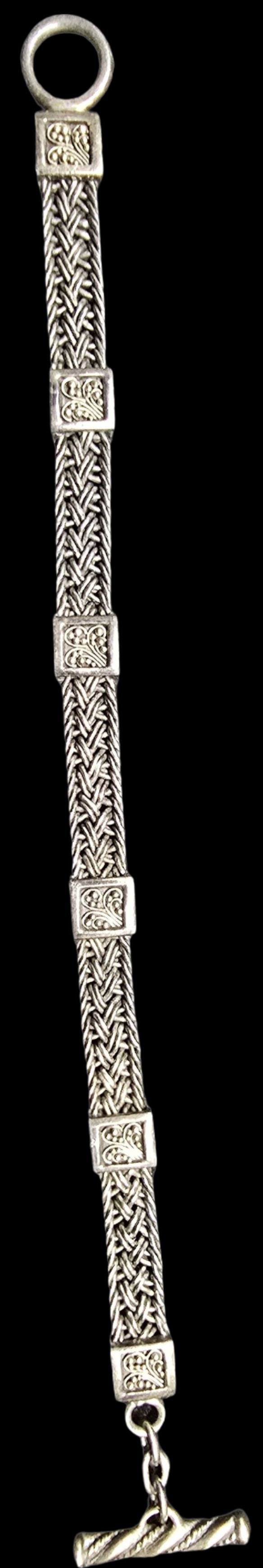Gorgeous Ornate Vintage European Sterling Silver Bracelet: Good vintage condition w/ patina and wear according to age and use, see pictures. Weighs ca. 24 grams. Measures approx 7" wide. Marked Sterling Silver. Made in Indonesia