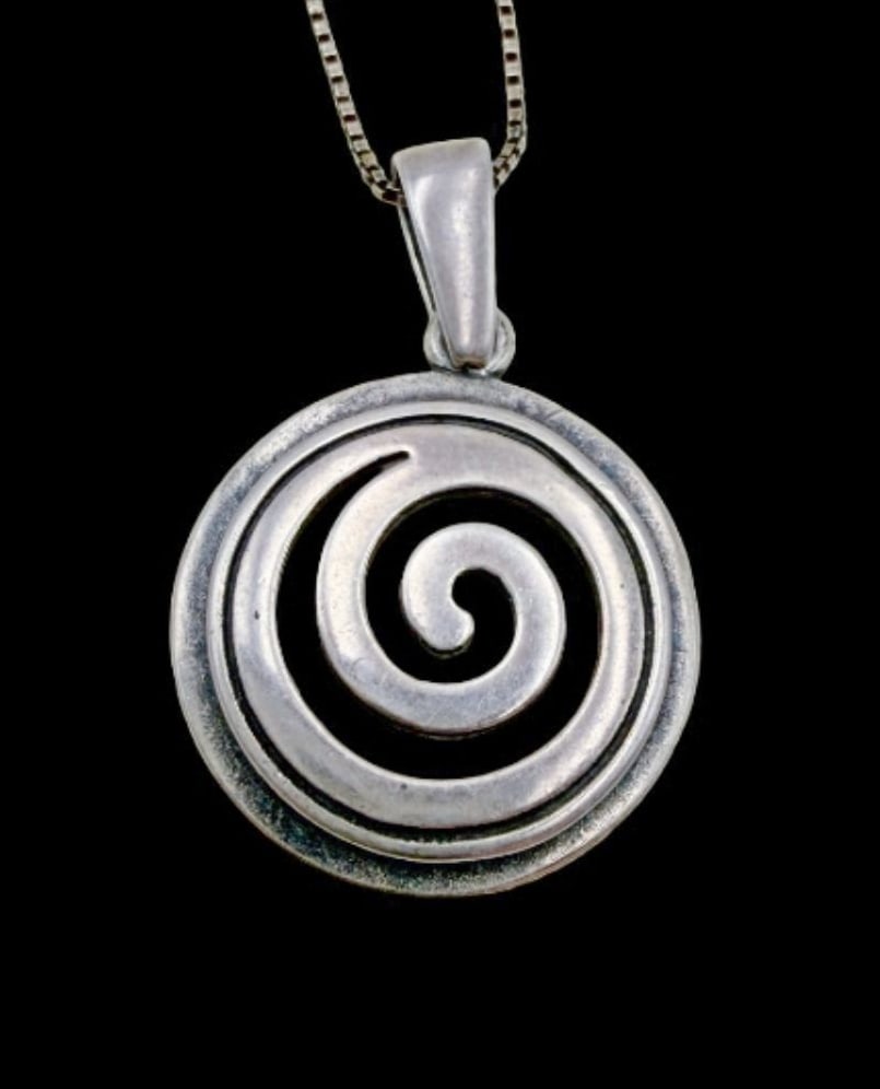 Stunning Ornate Vintage European Sterling Silver Necklace & Greek Spiral Pendant: Good vintage condition w/ patina and wear according to age and use, see pictures. Pendant Measures approx. 1" long and 3/4" wide and weighs ca. 6 grams. Necklace is 20" long and 1/16" wide. Marked Ste