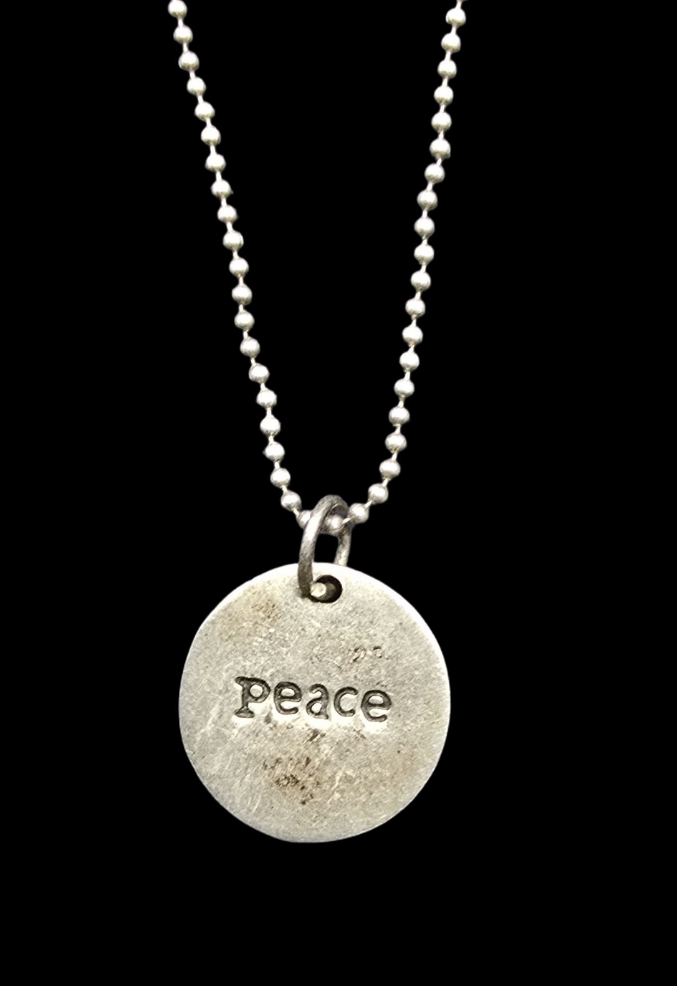 Amazing Vintage Sterling Silver PEACE Engraved Charm Pendant Necklace: Good vintage condition w/ patina and wear according to age and use, see pictures. Measures approx. 18" long and weighs ca. 3.5 grams. Marked Sterling Silver