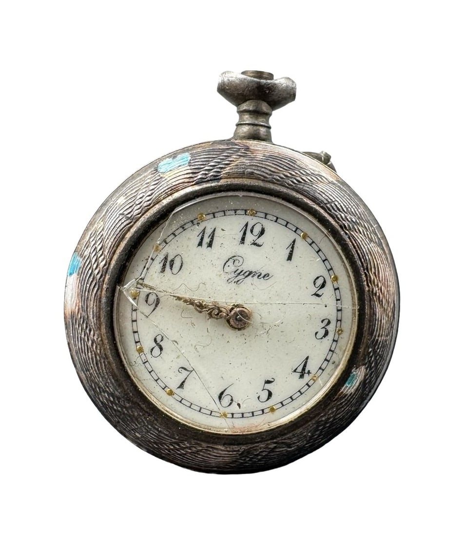 Vintage European CYGNE 800 Silver Pendant Pocket Watch w/ Vibrant Blue Guilloche Enamel Case (1 of 5)