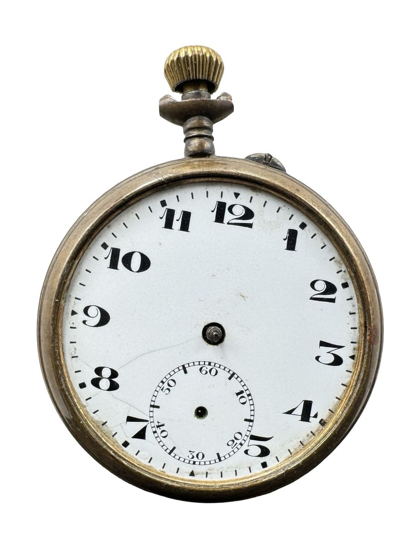 Antique Open Face 800 Silver Pocket Watch w/ White Dial & Small Second (1 of 5)