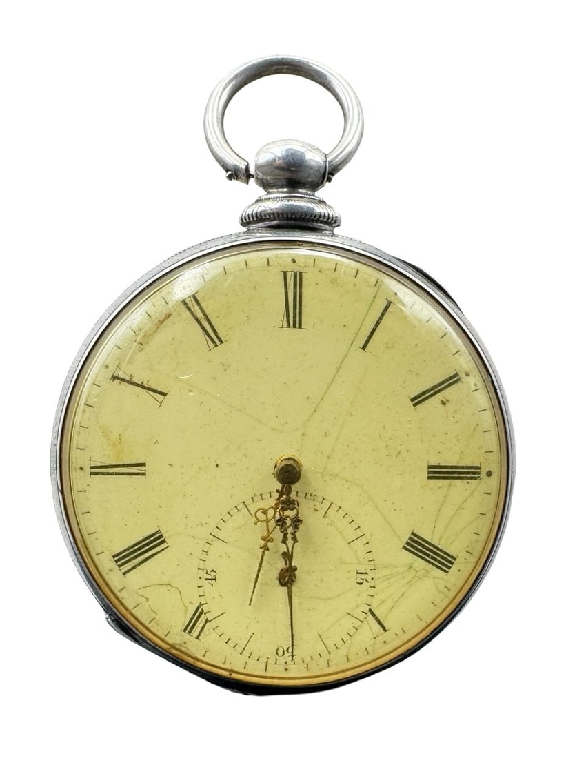 Antique Swiss 800 Silver Fusee Pocket Watch w/ Yellow Dial & Small Second (1 of 4)