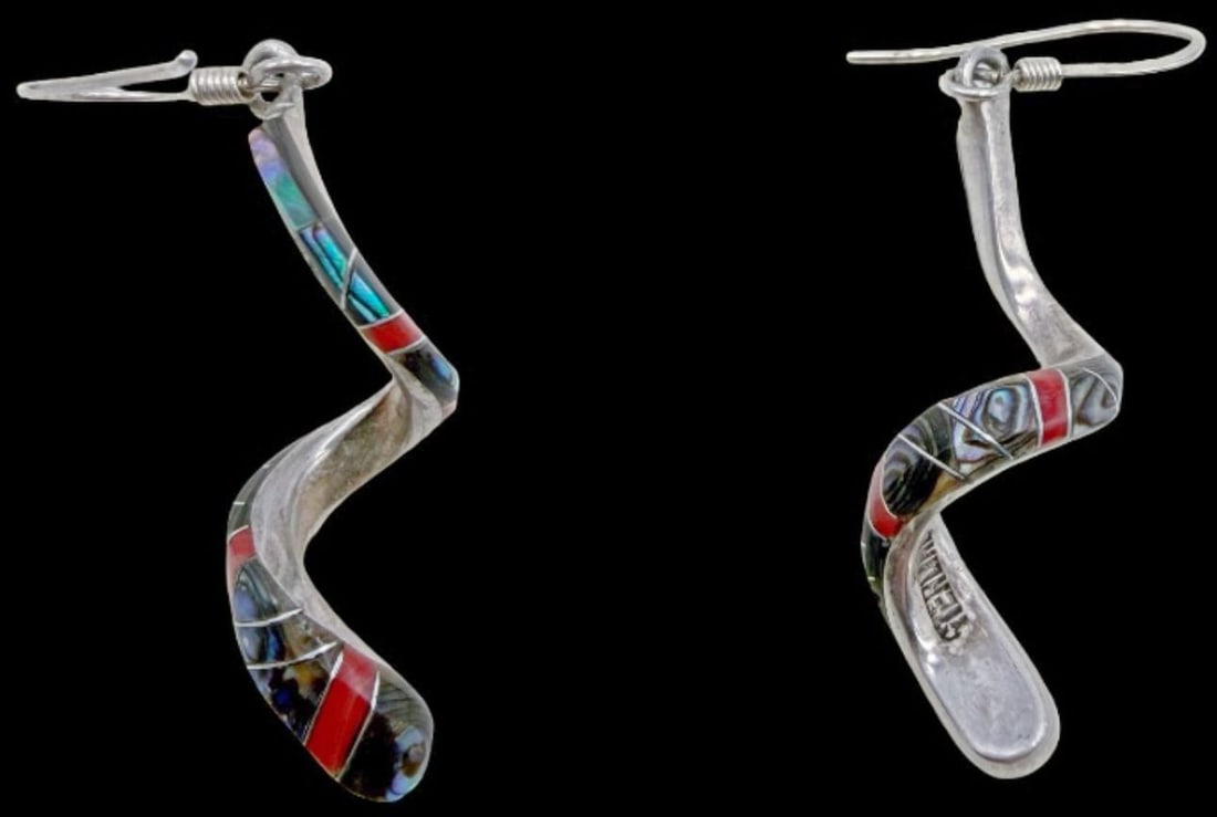 Gorgeous Vintage Sterling Silver & Multi-colored Enamel Dangle Earrings: Good vintage condition w/ patina and wear according to age and use, see pictures. Measures approx. 1 1/2" long and 1/2" wide and weighs ca. 3.9 grams. Marked Sterling Silver