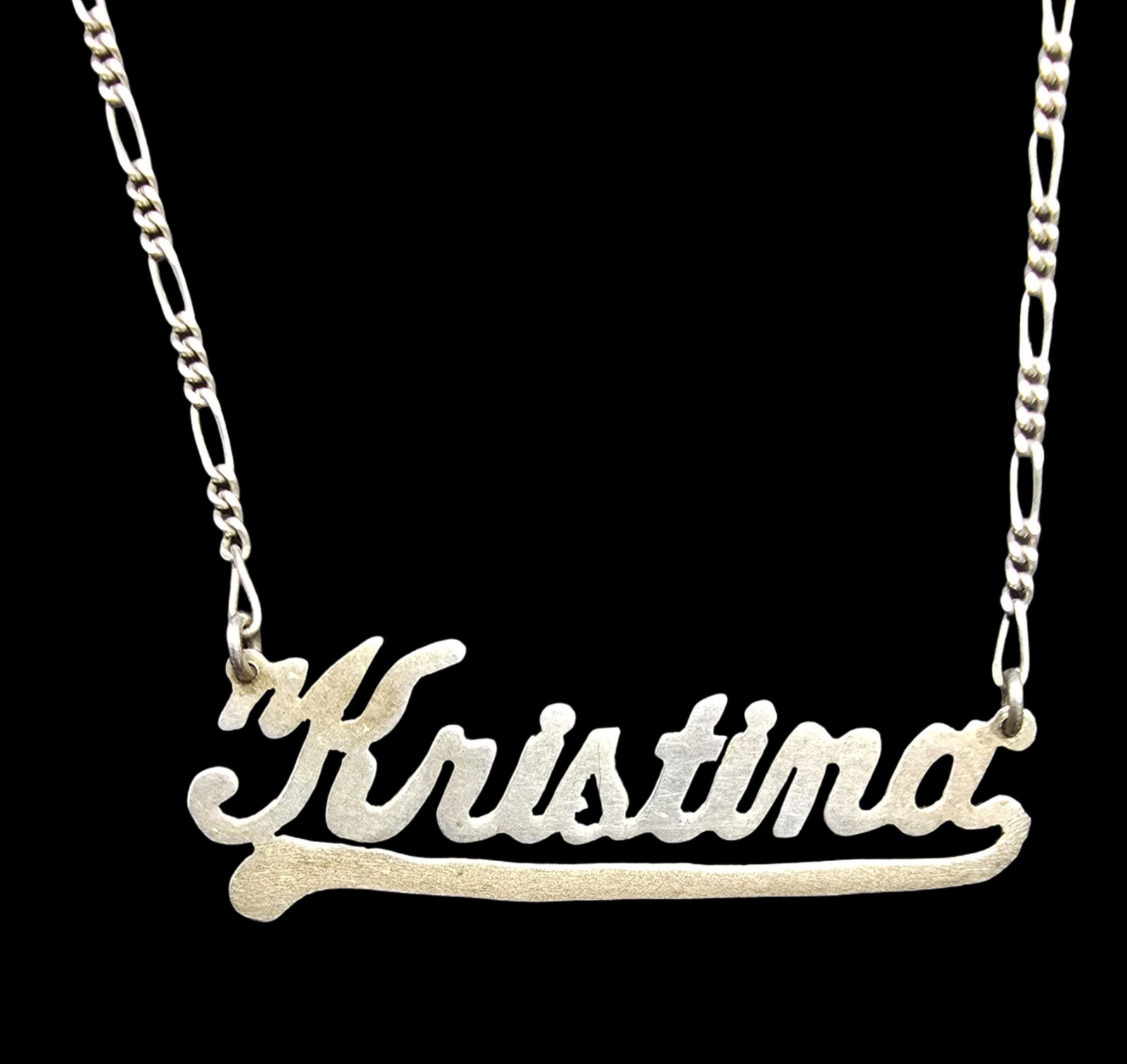 Beautiful Vintage Sterling Silver KRISTINA Name Pendant Chain Necklace Made in Italy: Good vintage condition w/ patina and wear according to age and use, see pictures. Measures approx. 18" long and weighs ca. 5 grams. Marked Sterling Silver & Italy