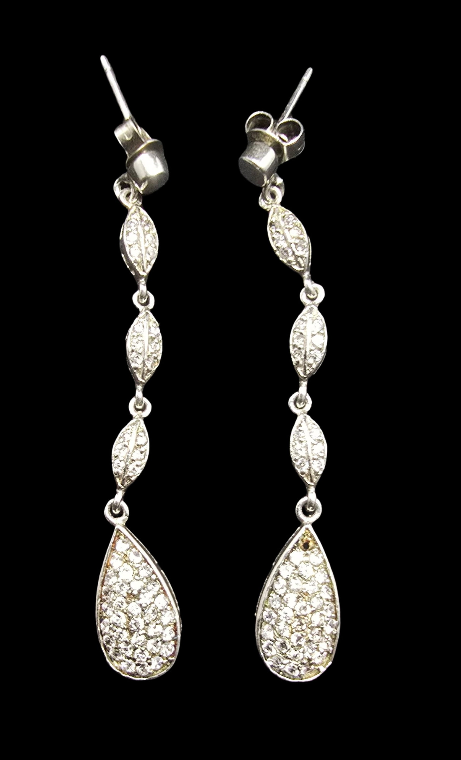 Beautiful Ornate Vintage Sterling Silver & Clear Rhinestone Dangle Earrings (1 of 2)