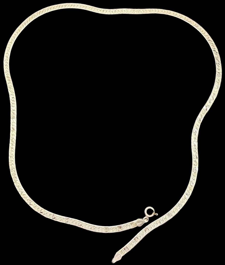 Stunning Vintage Gilt Sterling Silver Snake Necklace Chain: Good vintage condition w/ patina and wear according to age and use, see pictures. Measures approx. 20" long and 1/4" wide and weighs ca. 14.1 grams. Marked Sterling Silver