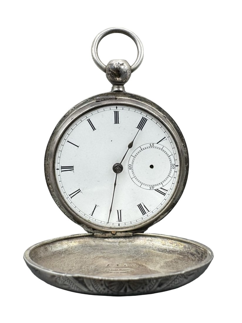 Rare Antique HOME WATCH CO 900 Silver Pocket Watch w/ Small Second: Non-functional, no glass; one hand is missing. Case diameter measures approx. 2.1". Weighs approx. 120.01 grams. Marked for Coin Silver (90%).