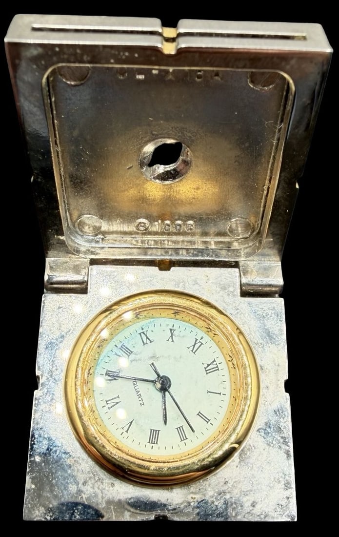 Gorgeous Vintage Gold Tone Present Box w/ Clock & Add Picture Inside Desk Clock (1 of 3)