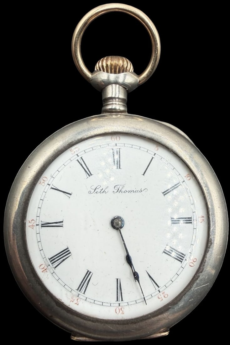 Gorgeous Ornate Vintage SETH THOMAS Sterling Silver & White Dial Pocket Watch (1 of 3)