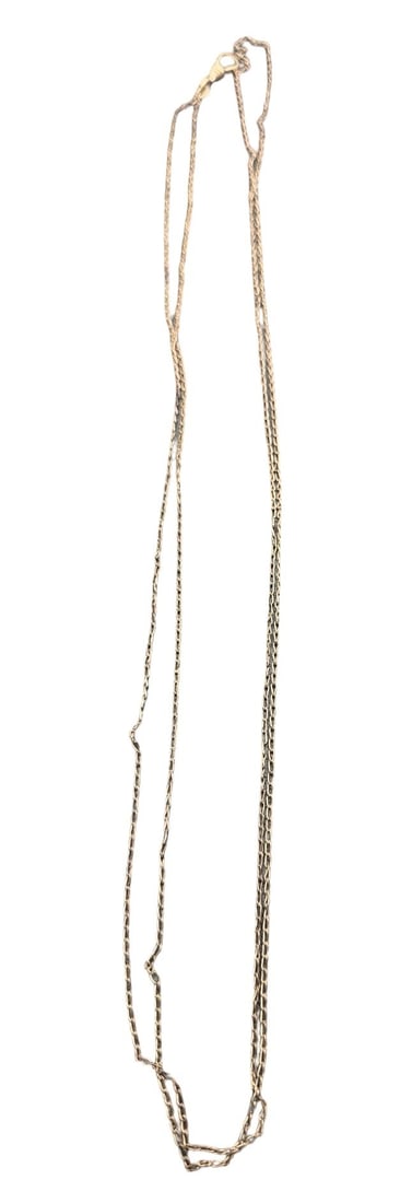 Stylish Vintage Gold Filled Long Necklace / Pocket Watch Chain: Very good vintage condition with minor patina according to age. Measures approx. 50" long and 3/4" wide and weighs ca. 5.3 grams. Marked for Gold Filled.